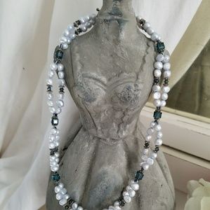 CJ Collect freshwater pearl, blue crystal & silver